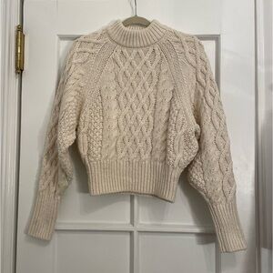 H&M Cream Wool Blend Fisherman Cropped Mock Neck Sweater